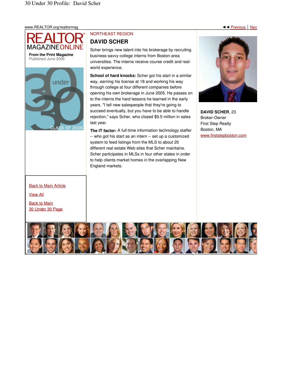 David Scher — Realtor Magazine 30 Under 30 Profile, June 2006